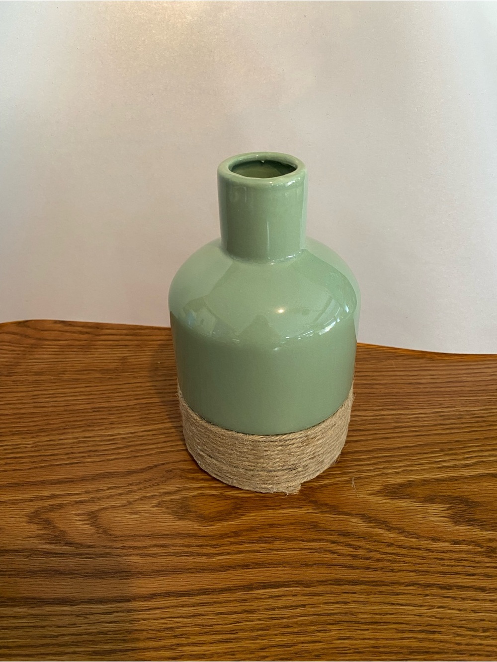 Green Ceramic Table Vase with Natural Twine Rope Accent